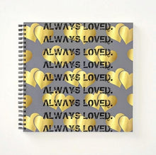 Load image into Gallery viewer, Spiral notebook with gold hearts
